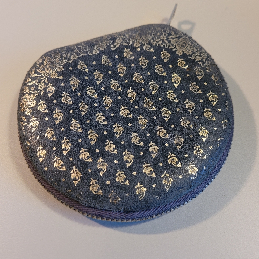 Vintage Navy Blue Leather Compact